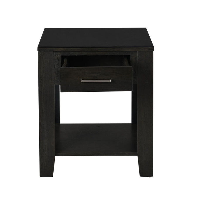 Bruno - 20" Wooden End Table With Tempered Glass Top And Drawer - Ash Gray