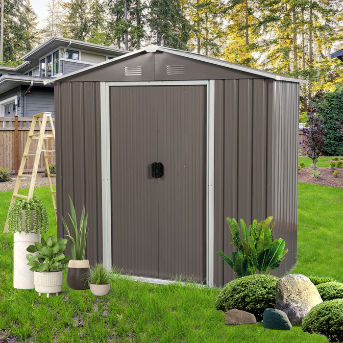 8Ft x 4Ft Outdoor Metal Storage Shed - Gray