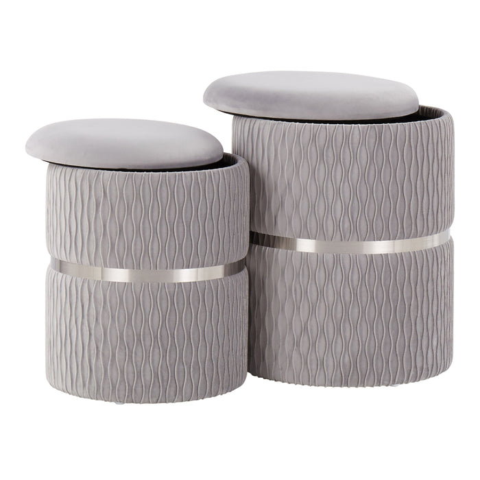 Cinch - Contemporary / Glam Nesting Ottoman Set - Chrome / Silver