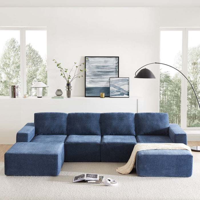 Modular U-Shaped Sectional Sofa, Luxury Chenille Floor Couch Set, Upholstered Indoor Furniture, Foam - Filled Sleeper Sofa Bed For Living Room, Bedroom, Free Combination