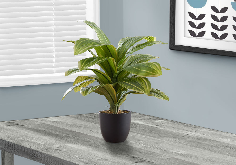 Artificial Plant, 17" Tall, Dracaena, Indoor, Faux, Fake, Table, Greenery, Potted, Real Touch, Decorative - Green / Black