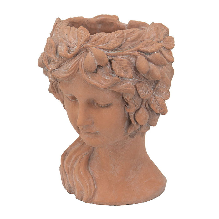 8X9X11.5" Head Bust Planter, Greek Style Cement Head Planter, Indoor Outdoor Home Garden Decor - Brown