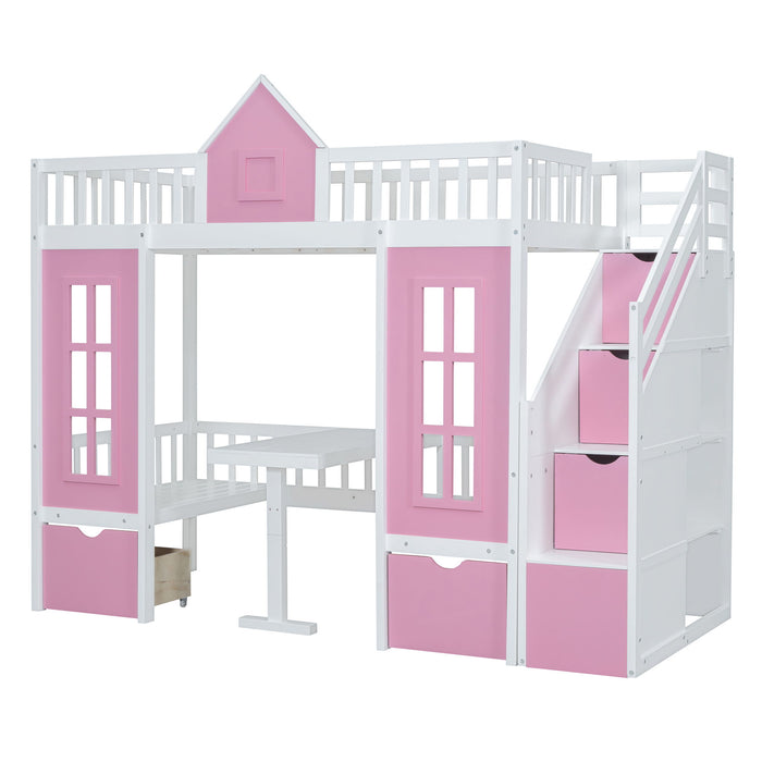 Twin Over Twin Bunk Bed With Changeable Table, Bunk Bed Turn Into Upper Bed And Down Desk