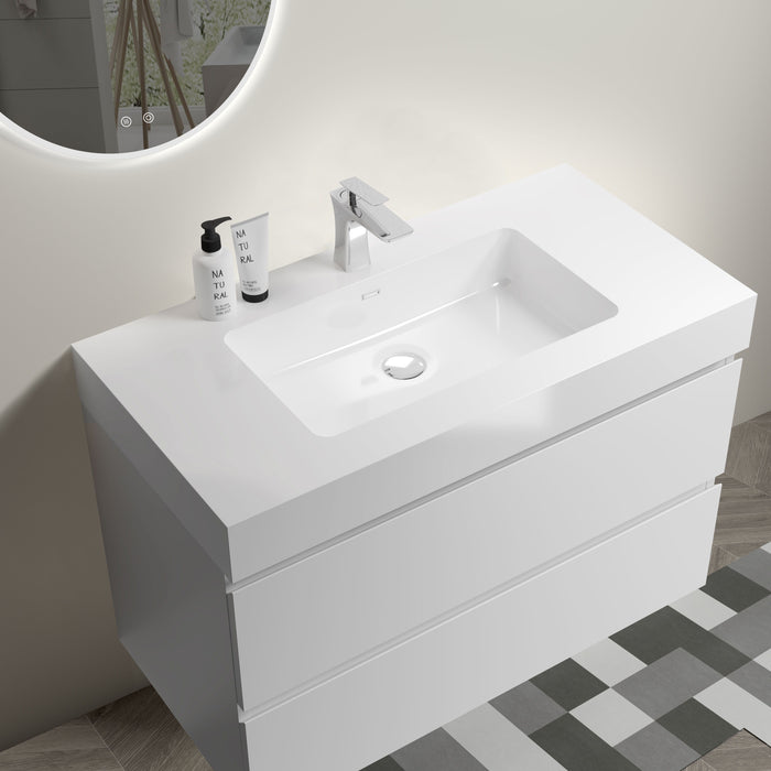 Alice - Bathroom Vanity With Large Storage, Sink Wall Mounted Floating Bathroom Vanity For Modern Bathroom, One-Piece Sink Basin Without Drain And Faucet