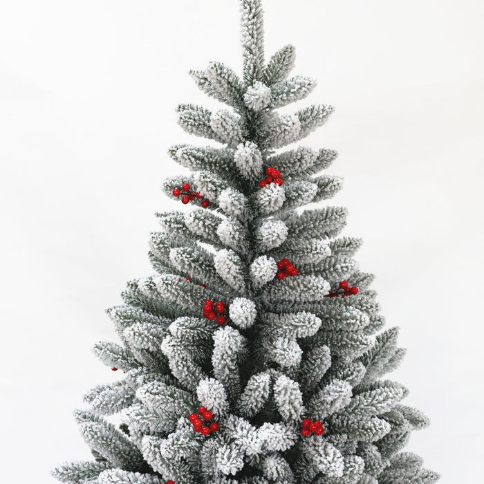 7.5ft Hinged Flocked Christmas tree with foldable metal stand - Antique Grey White