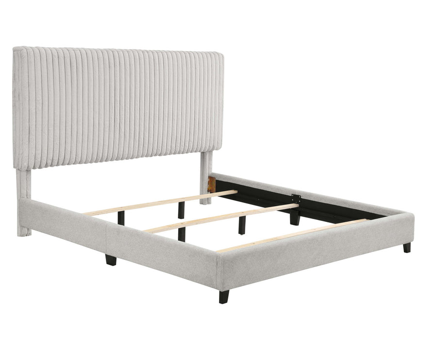 King Size Upholstered Platform Bed - Minky Stone