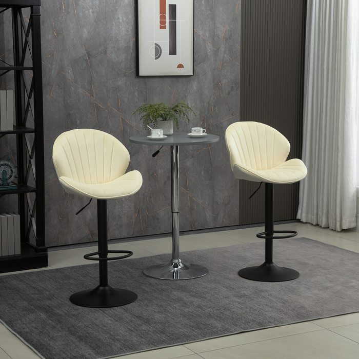 Adjustable Barstools with Back and Footrest-Cream (Set of 2)