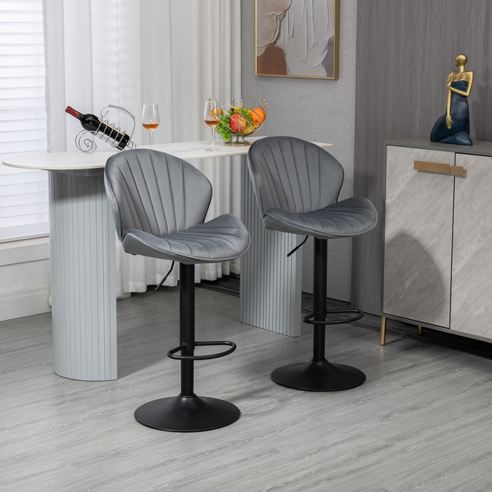 Adjustable Barstools with Back and Footrest - Grey ( Set of 2)