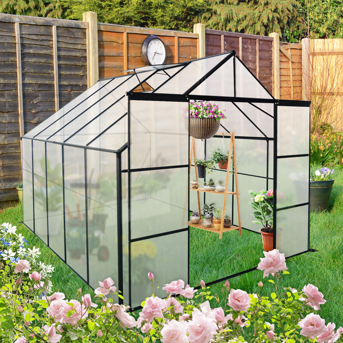 Double Door Polycarbonate Greenhouse Raised Base And Anchor Aluminum Heavy Duty Walk In Greenhouses For Outdoor Backyard In All Season