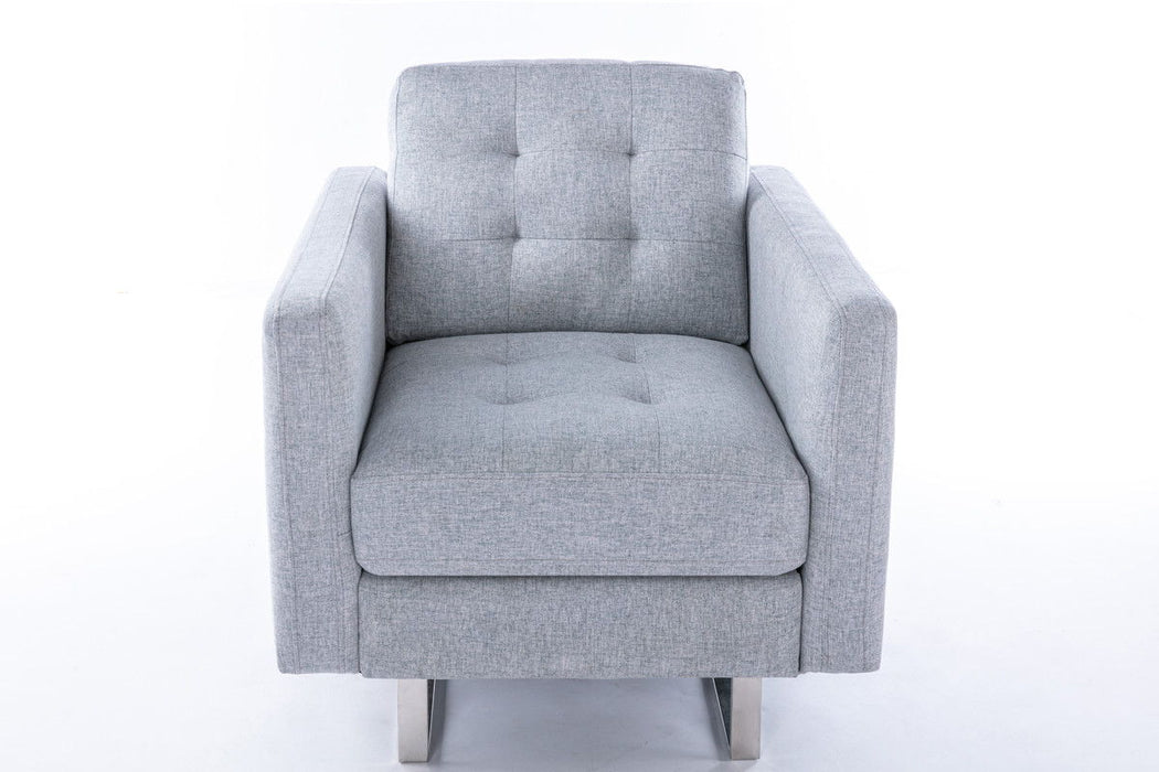 Victoria - Linen Fabric Armchair With Metal Legs, Side Pockets, And Pillow