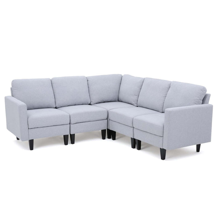 Comfy 5 Pieces L Shaped Sofa With Wooden Legs, Modern Side Chairs For Living Room - Light Gray