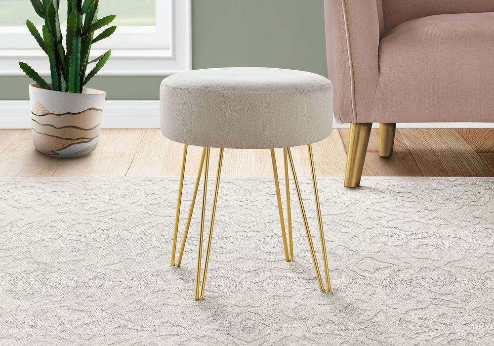 Ottoman, Pouf, Footrest, Foot Stool, Round Gold Metal Legs, Contemporary, Modern - Beige