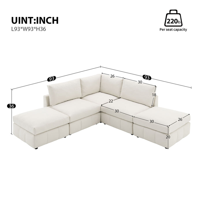 Modern Sectional Sofa With Vertical Stripes, 5 Seat Armless Couch Set With Convertible Ottomans, Various Combinations, L-Shape Indoor Furniture For Living Room