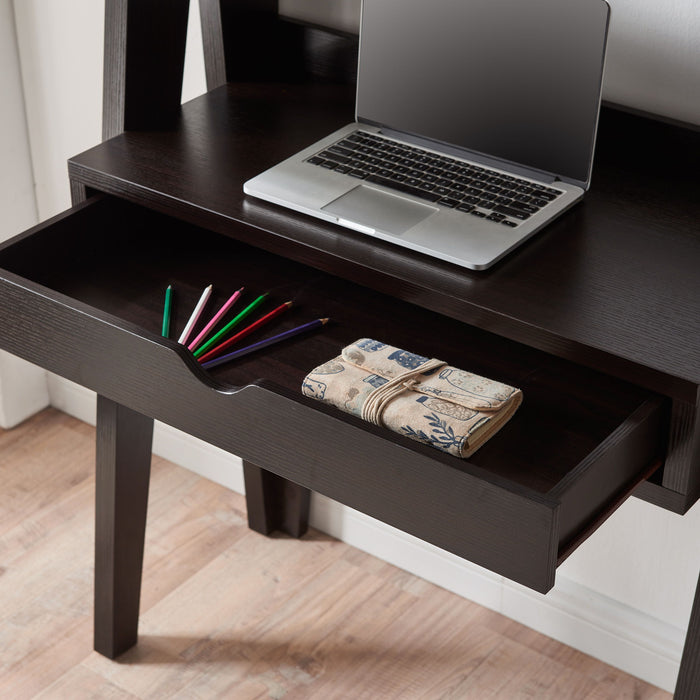 Ladder Desk, Home Office Study Desk With Drawer And Two Shelves - Red Cocoa