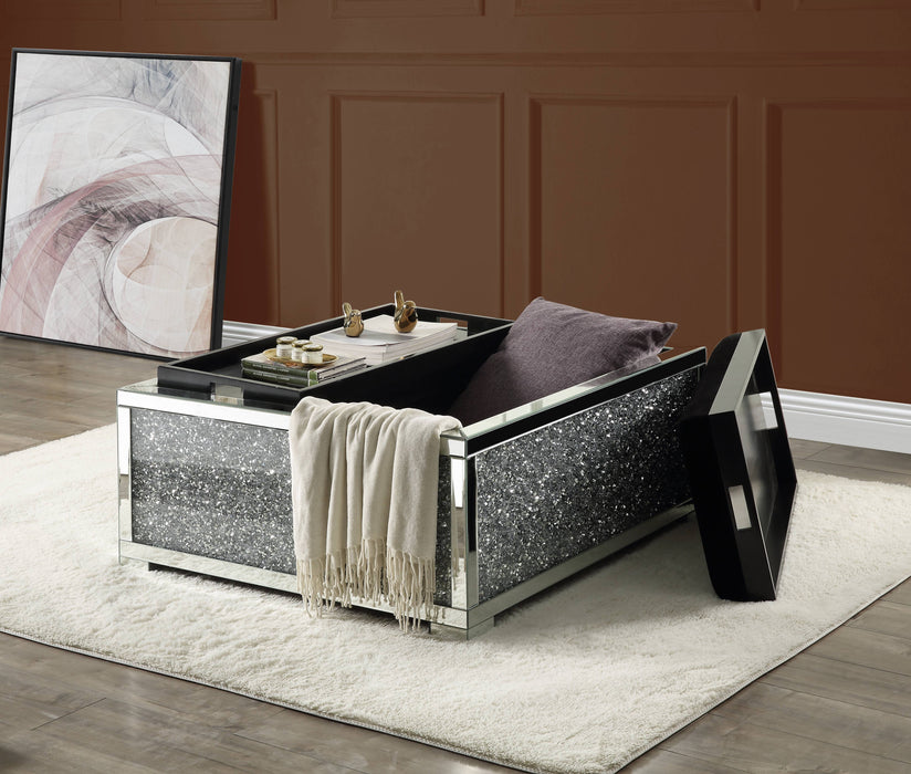 Noralie - Large Sized Mirrored And Faux Diamonds Ottoman With Storage - Silver