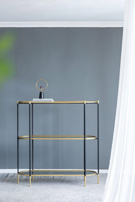 3 Tier Metal Console Table Mirrored Shelf - Black / Gold