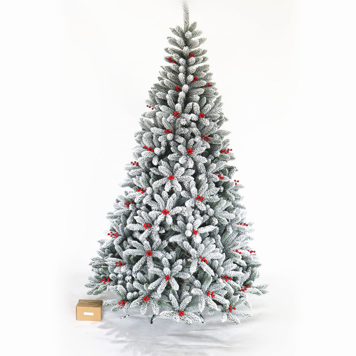 7.5ft Hinged Flocked Christmas tree with foldable metal stand - Antique Grey White