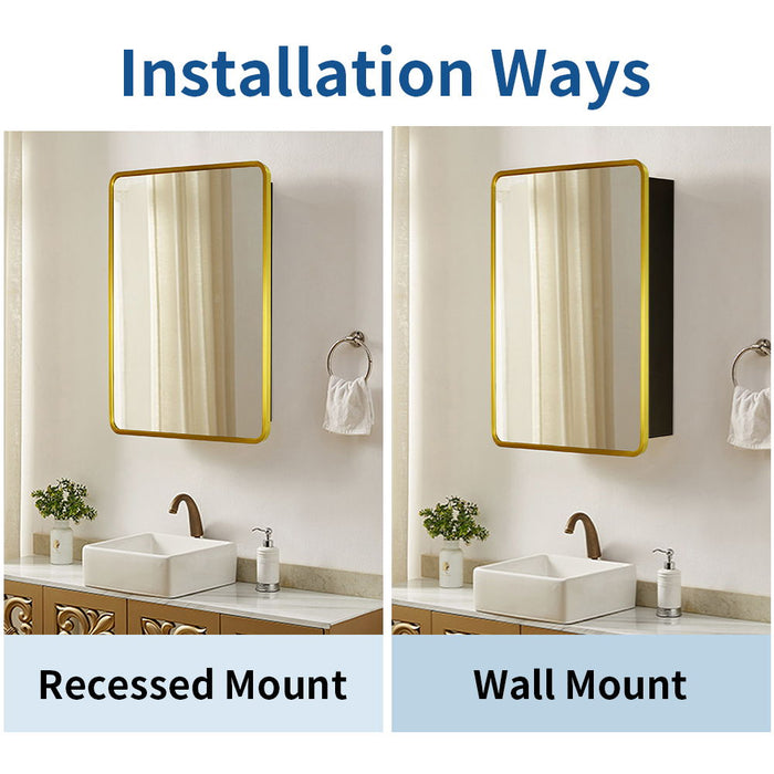 Metal Framed Wall Mount Or Recessed Bathroom Medicine Cabinet With Mirror