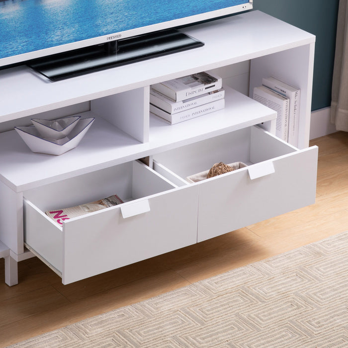 Modern TV Stand With Three Shelves And Two Drawers