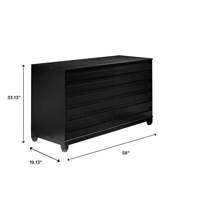 Modern 6 Drawer Solid Wood Dresser With Channel Pulls - Black