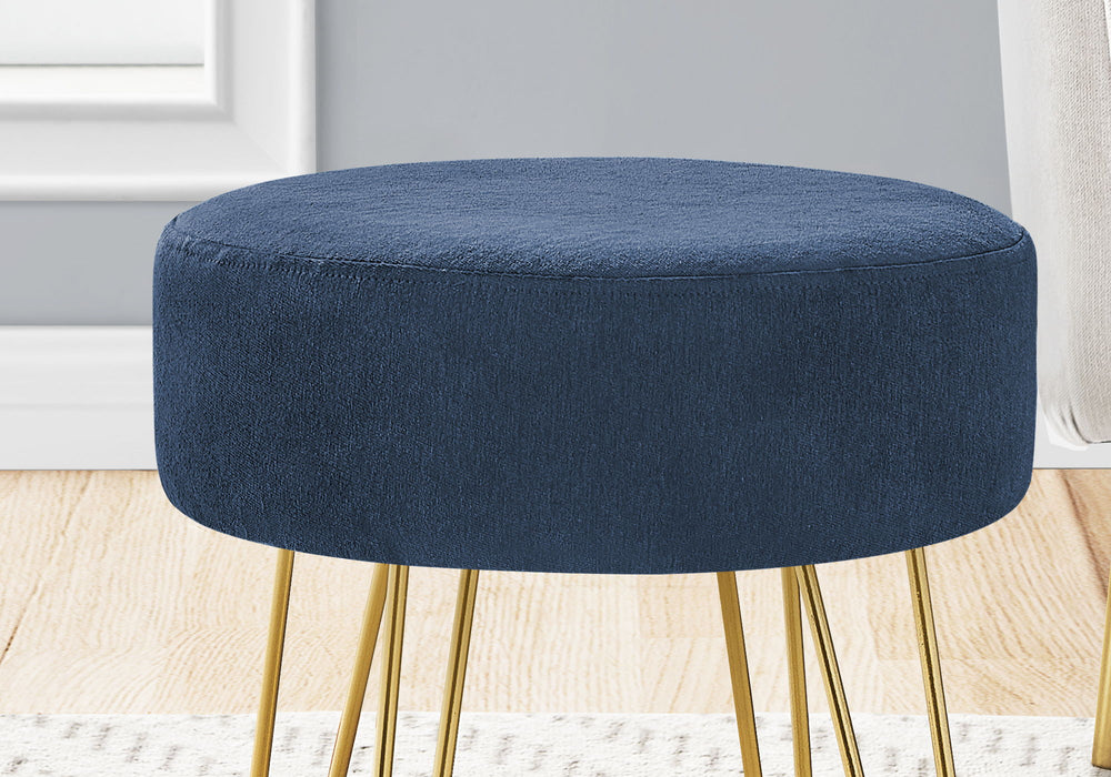 Ottoman, Pouf, Footrest, Foot Stool, Round Metal Legs, Contemporary, Modern - Blue / Gold