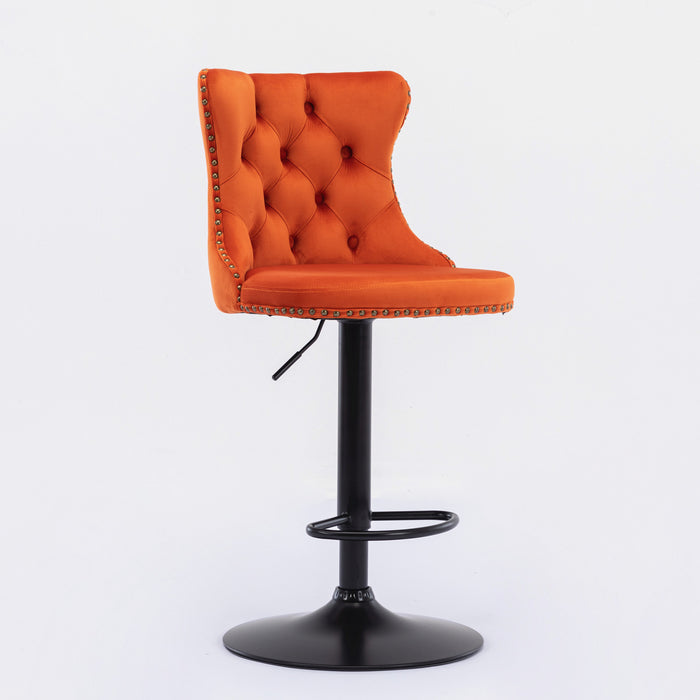 Swivel Velvet Barstools. Orange (Set of 2）