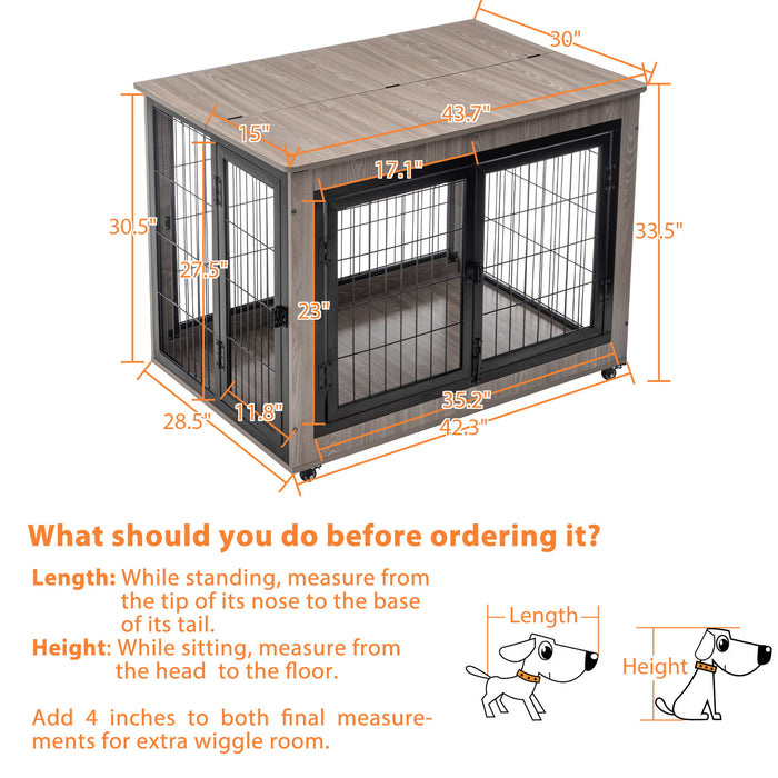 Dog Crate Furniture, Large Dog Kennel, Wooden Pet Furniture With Pull Out Tray, Home & Indoor Use, Double Door Modern Side End Table For Dog