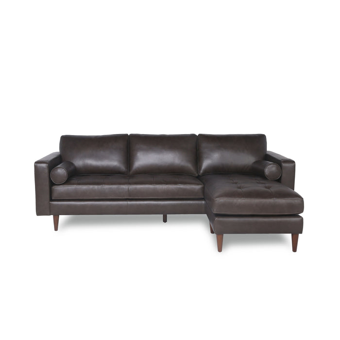 Mid-Century Tufted Leather Sectional With Reversible Chaise