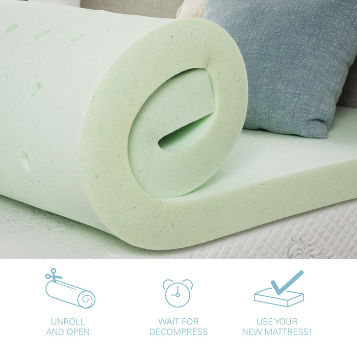 Bridgevine Home - 2" Short Queen Size Cool Gel Memory Foam Mattress Topper - Green