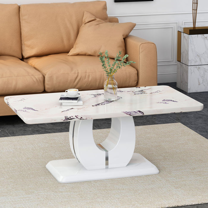 Modern Simple Luxury Imitation Marble Dining Table Rectangular Coffee Table, The Computer Desk, The Game Table, Suitable For Dining Room, Living Room, Terrace, Kitchen - White