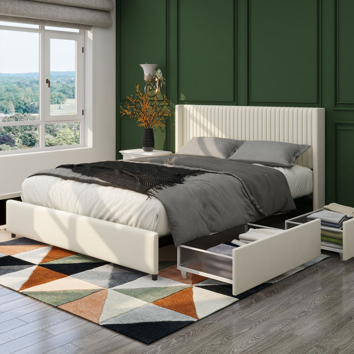 Anna - Wingback Platform Bed With Patented 4 Drawers Storage