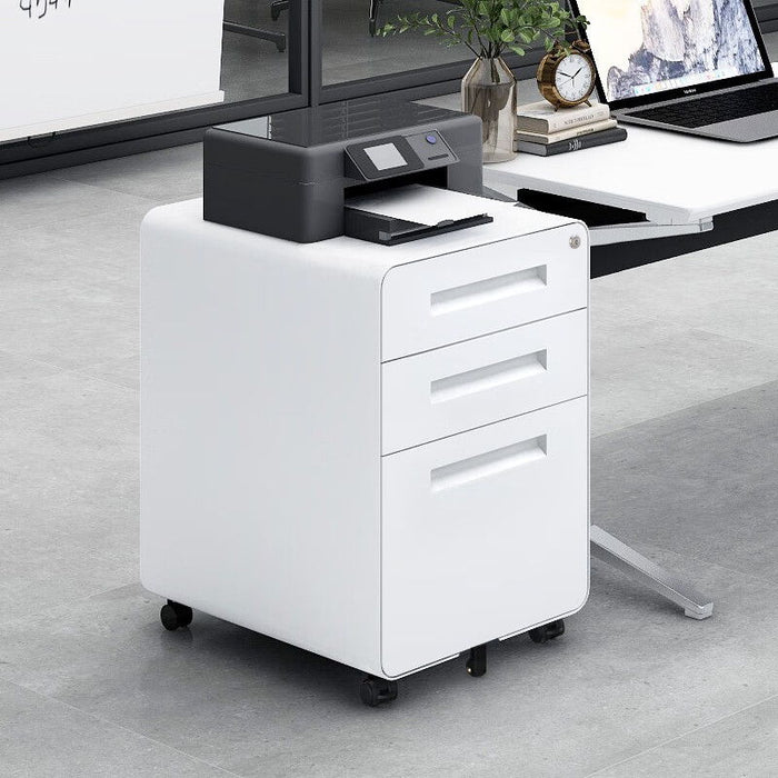 3 Drawer Mobile File Cabinet Under Desk Office, Simple Style Versatile Storage Cabinet For Legal / Letter / A4 Files, 5 Wheel Design Anti-Tilting Cold Rolled Steel Waterproof Moisture-Proof