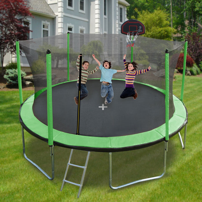 15Ft Trampoline With Basketball Hoop Inflator And Ladder (Inner Safety Enclosure)