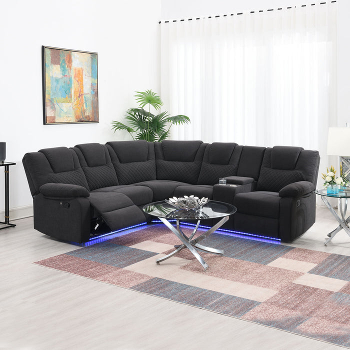 Home Theater Seating Modern Manual Recliner Sofa Chairs With Storage Box And Two Cup Holders For Living Room - Black Gray