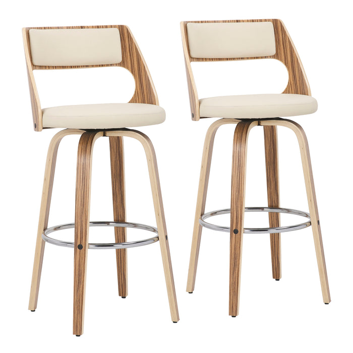 Cecina - Mid-Century Modern Fixed Height Barstool With Swivel (Set of 2) - Zebra / Cream