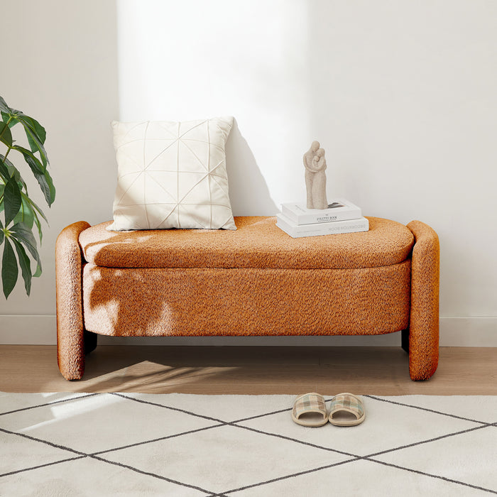 Ottoman Oval Storage Bench, 3D Lamb Fleece Bench With Large Storage Space For The Living Room, Entryway And Bedroom