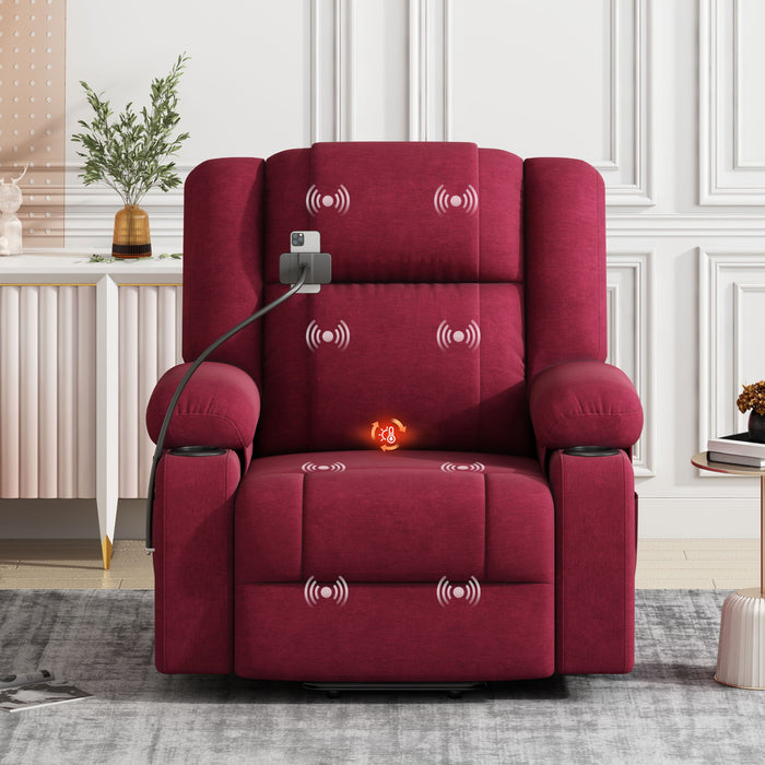 Power Lift Recliner Chair Electric Recliner For Elderly Recliner Chair With Massage And Heating Functions, Remote, Phone Holder Side Pockets And Cup Holders For Living Room