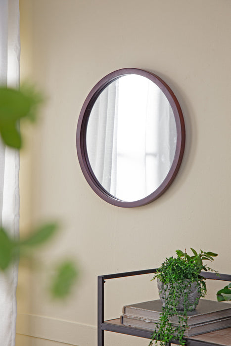 Circle Wall Mirror With Wooden Frame And Walnut Finish, Wall Mirror For Living Room Dining Room