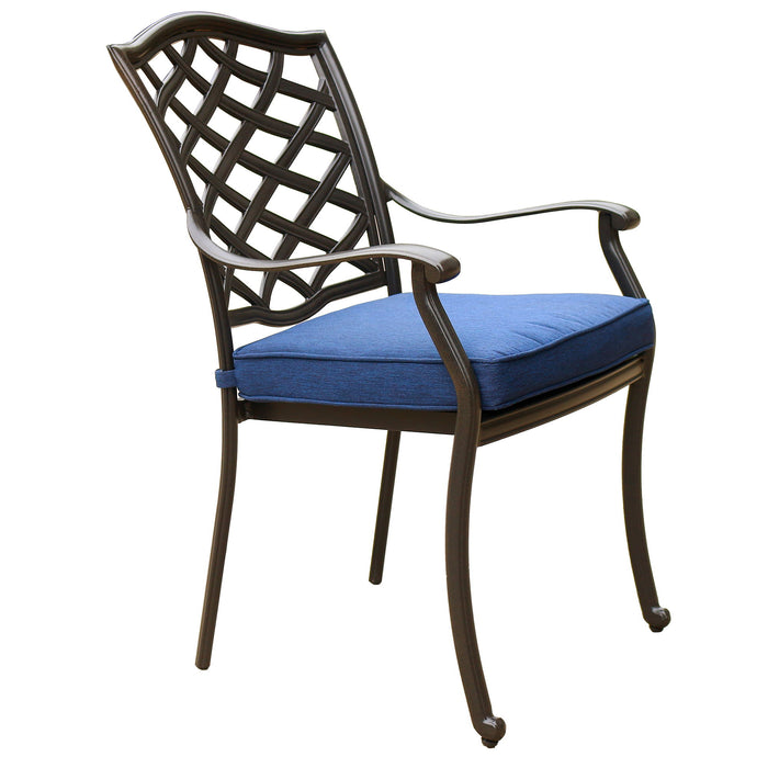 Outdoor Patio Aluminum Dining Arm Chair With Cushion (Set of 2) - Navy Blue