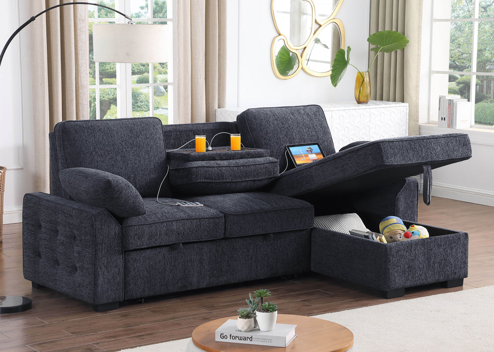 Mackenzie - Chenille Fabric Reversible Sleeper Sectional With Right-Facing Storage Chaise - Dark Gray