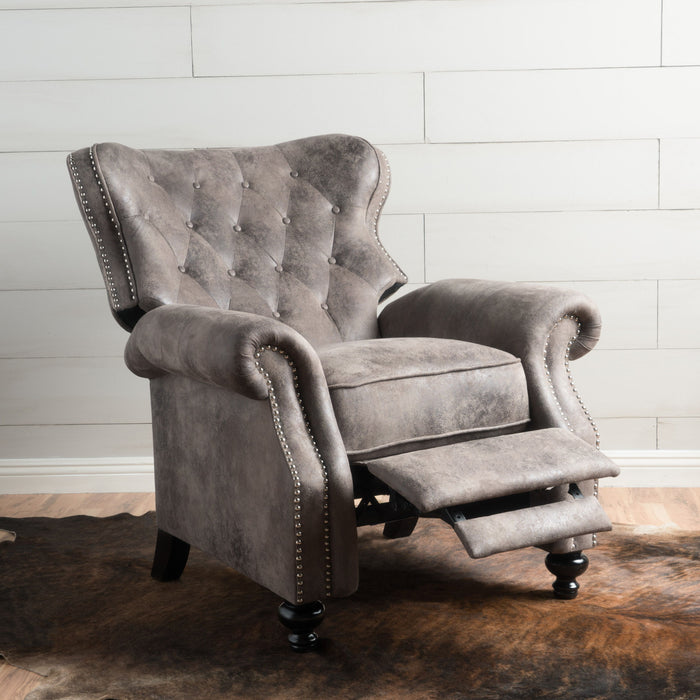 Accented Push Back Recliner Chair With Rolled Arms, Enjoy Cocooning Comfort