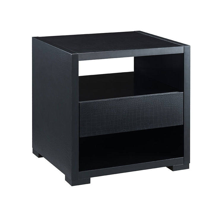 Sofa Side Table With Drawer And 2-Tier Shelves - Black