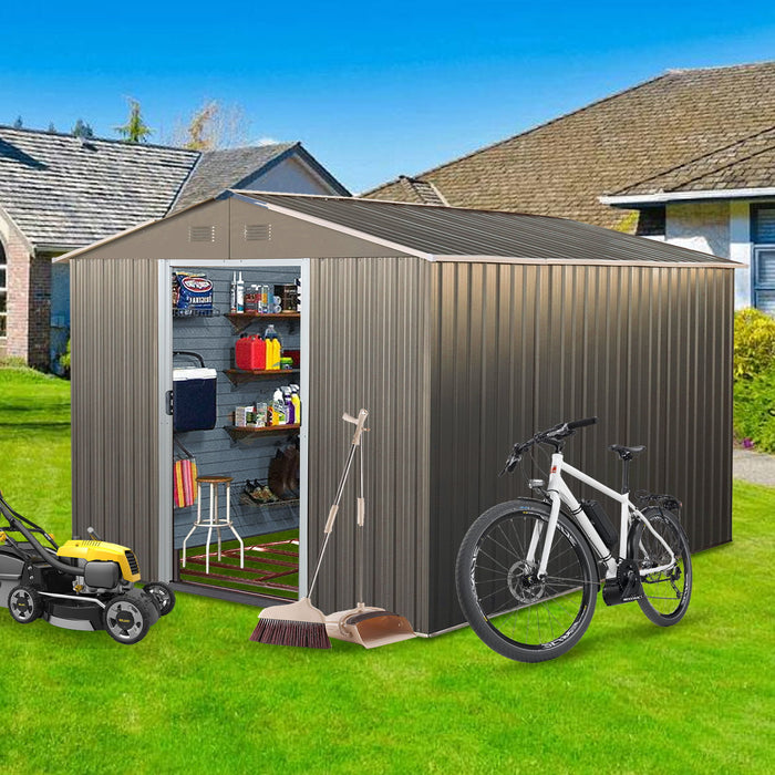 8X10Ft Outdoor Metal Storage Shed - Gray