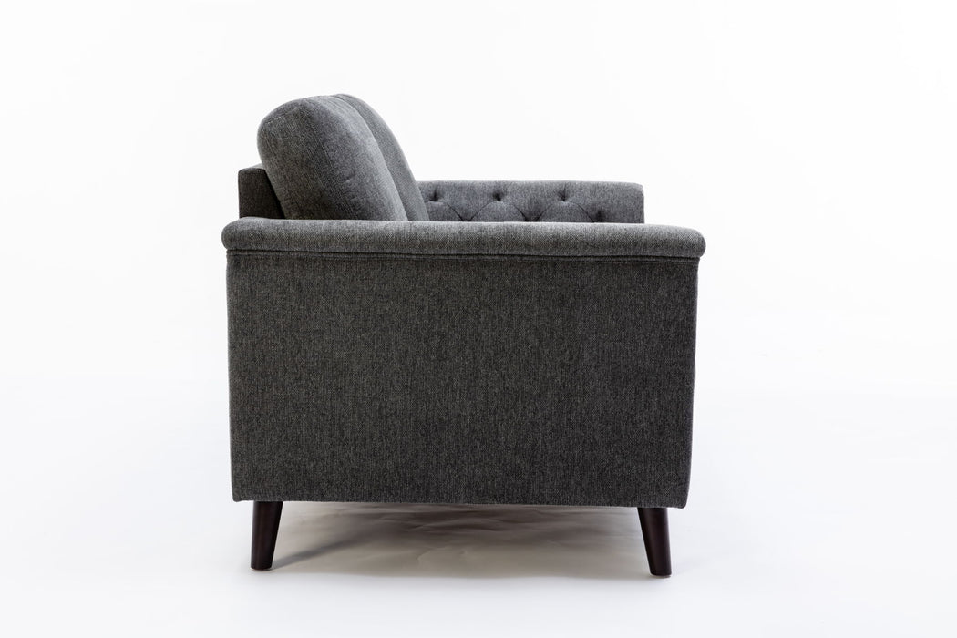 Stanton - Linen Loveseat With Tufted Arms - Dark Gray