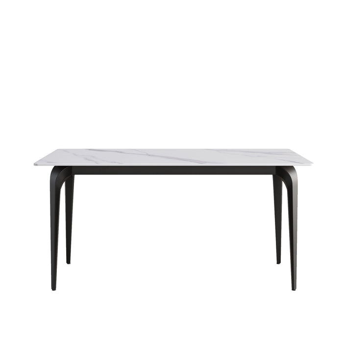 63" Modern Artificial Stone White Straight Edge Black Metal Leg Dining Table, 6 People - White / Black