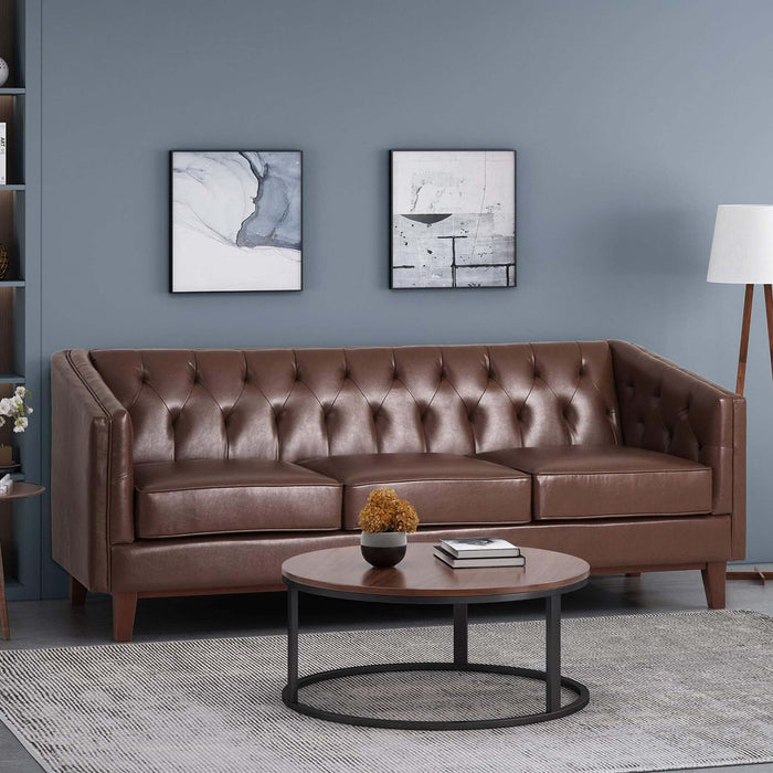 PU Sofa, Tufted Back, Solid Wood Legs, Living Room And Study