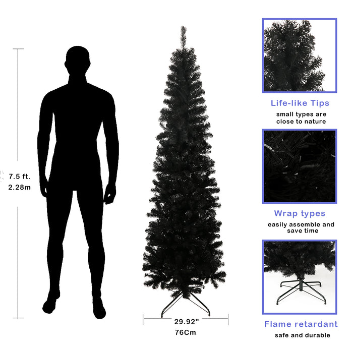 7.5FT Christmas Tree with Foldable Metal Stand - Black