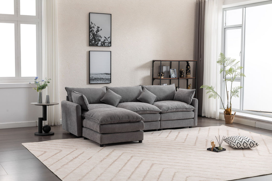 Modular Sectional Sofa, 3-Seater Sofa With Ottoman, Modern L-Shaped Sofa For Living Room Bedroom Apartment