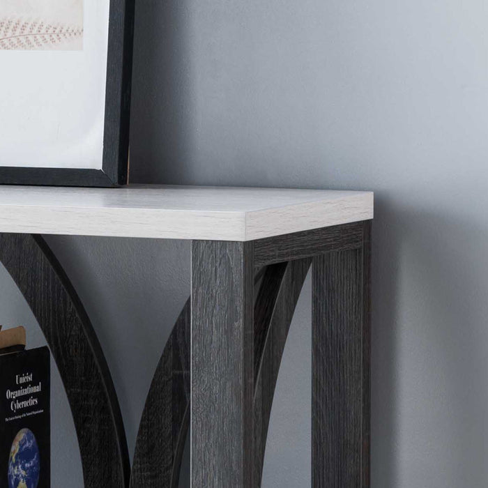 Modern Console Table With Three Open Shelves - Grey & White