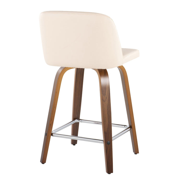 Toriano - Mid Century Modern Fixed Height Counter Stool With Swivel & Square Footrest (Set of 2)